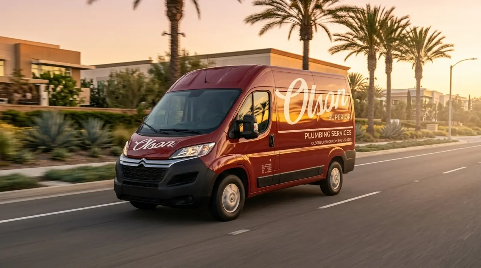 Olson Superior Plumbing service vans serving Orange County locations